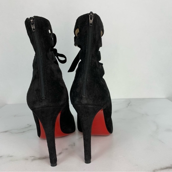 Christian Louboutin Spinetita Velvet Cage Lace-Up Suede Leather Booties Heels - Picture 12 of 16